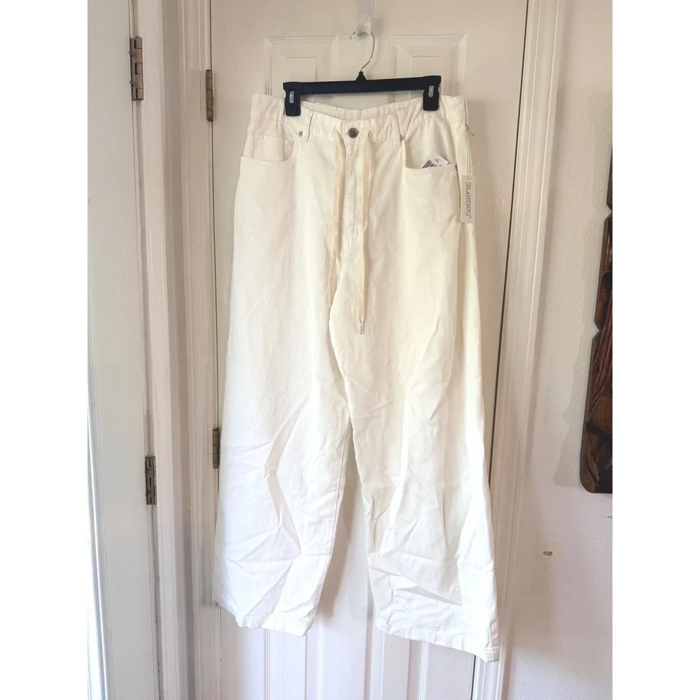 BLANKNYC Low Rise Baggy Fit Twill Pants Public Life White Cotton Wide Leg 31 NEW